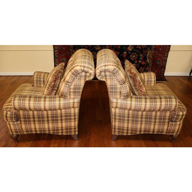 2000 - 2009 Pair of Ethan Allen Plaid Tufted Fireside Club Chairs and Ottoman- 3 Pieces For Sale - Image 5 of 11