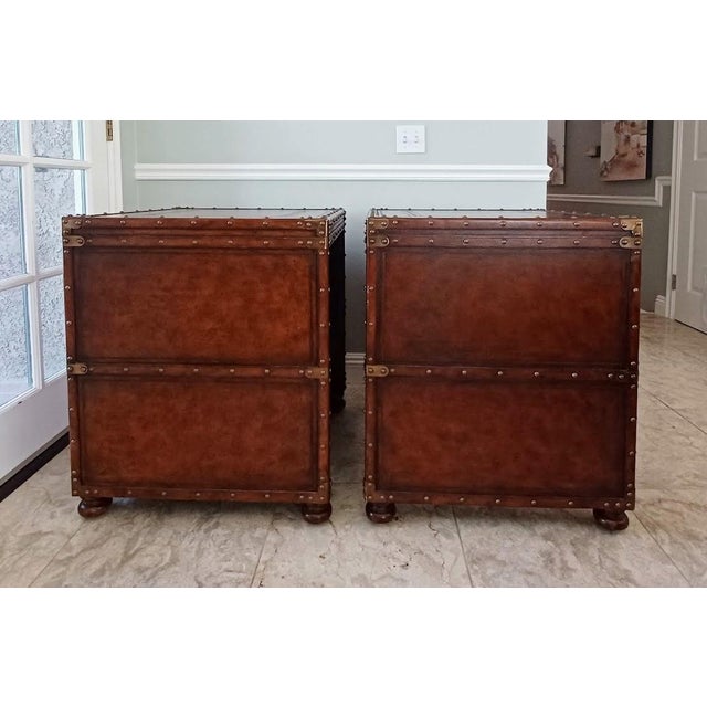 Maitland Smith Leather Steamer Trunk End Table / Nightstands a Pair