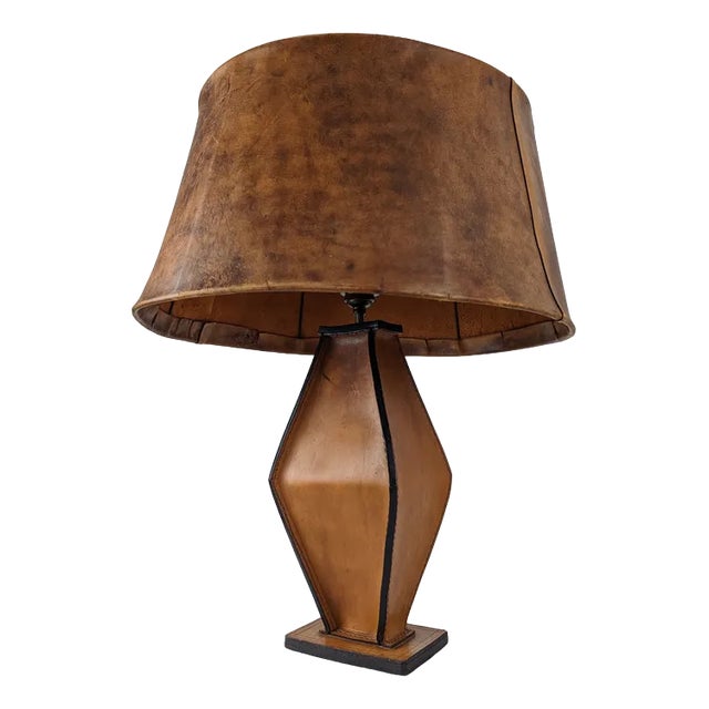 Cuero Table Lamp in the style of Jacques Adnet, 1940s For Sale