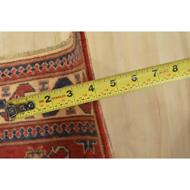 Kazak Rug 4′ X 5’4” Red Wool Tribal Hand-Knotted Oriental Carpet For Sale - Image 10 of 12