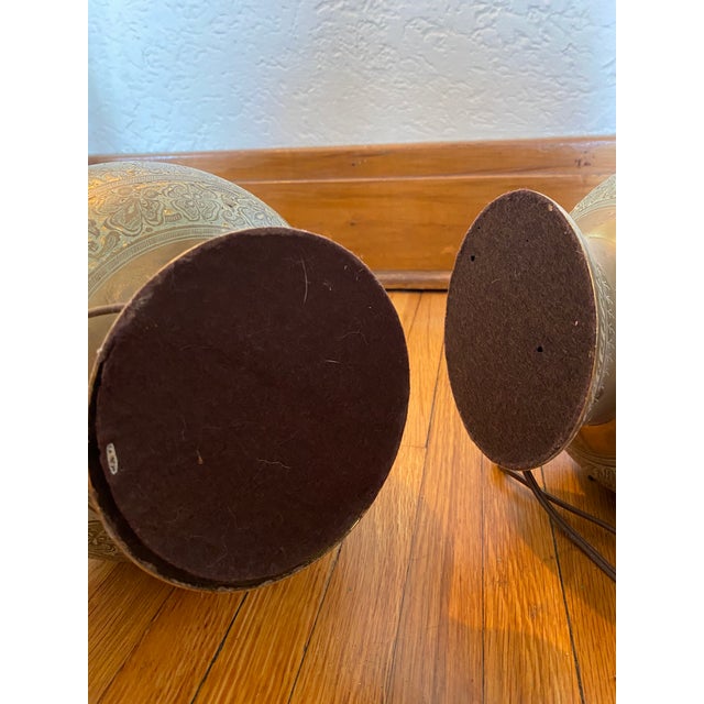 Large MidCentury Modern Etched Brass Table Lamps, India a Pair Chairish