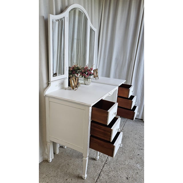 Vintage Vanity 3 Mirrors, 1930's, White Romantic Style For Sale - Image 9 of 16