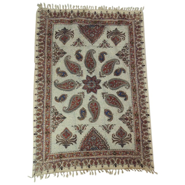 Textile Vintage Red and Blue Paisley Hand-Blocked Cloth with Fringes For Sale - Image 7 of 7