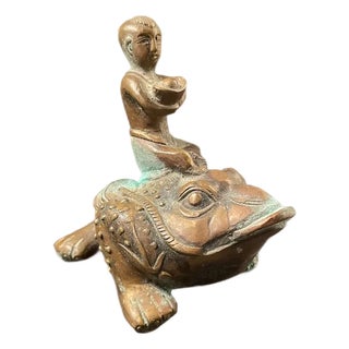 17th/18th Century Bronze of Chinese Tao Diety Liu Hai Astride His Golden, 3-Legged Toad For Sale