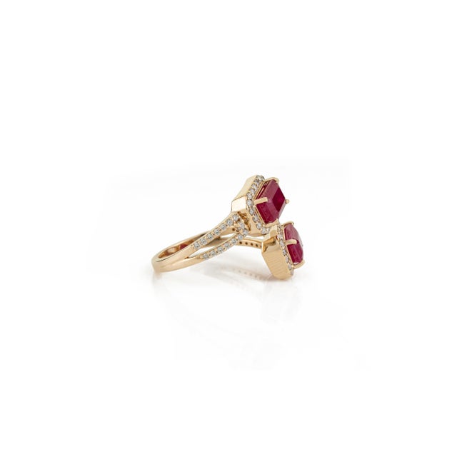 Ruby Red VRJewels 3.16 Ct Mozambique Ruby Diamond Bypass Ring Size 4 in 14k Gold For Sale - Image 8 of 16