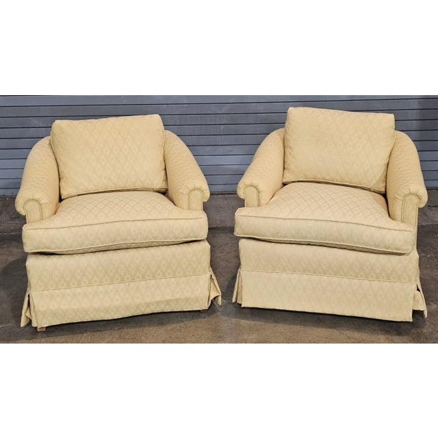 Store Item: Pair of Kindel Furniture Upholstered Club Chairs Down Filled made in Michigan Description: Great Pair of...