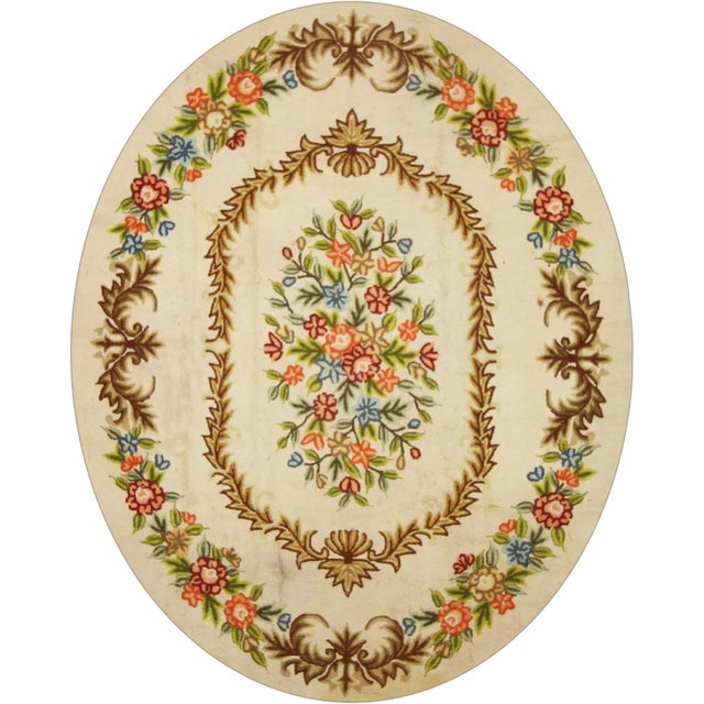 French Antique Floral Hooked Oval Rug - 07'05 X 09'03 For Sale - Image 3 of 3