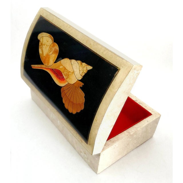 1980s Jewelry Box Seashells Marble Inlay For Sale - Image 5 of 10