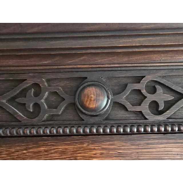 Victorian Antique Victorian Gothic Revival Armoire 19th Century, Handcarved Oak For Sale - Image 3 of 17