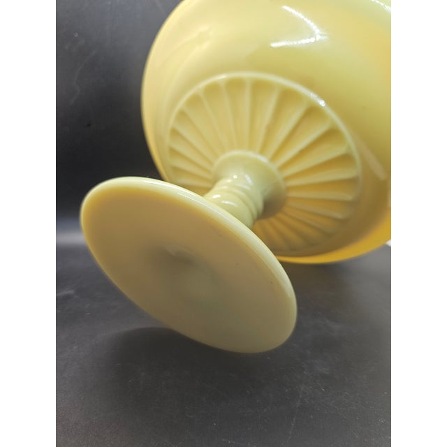 1930s Vintage Canary Yellow Milk Glass Uranium Pedestal Compote For Sale - Image 5 of 5