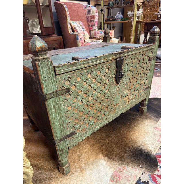 Just an incredible, turquoise-washed 19th century wedding dowery chest from Afghanistan. This one is in the Nuristan...