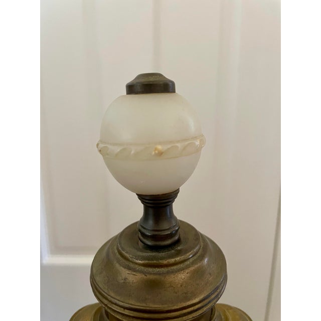 Vintage Carved Alabaster Two Bulb Table Lamp With Floral Motif For Sale - Image 10 of 11