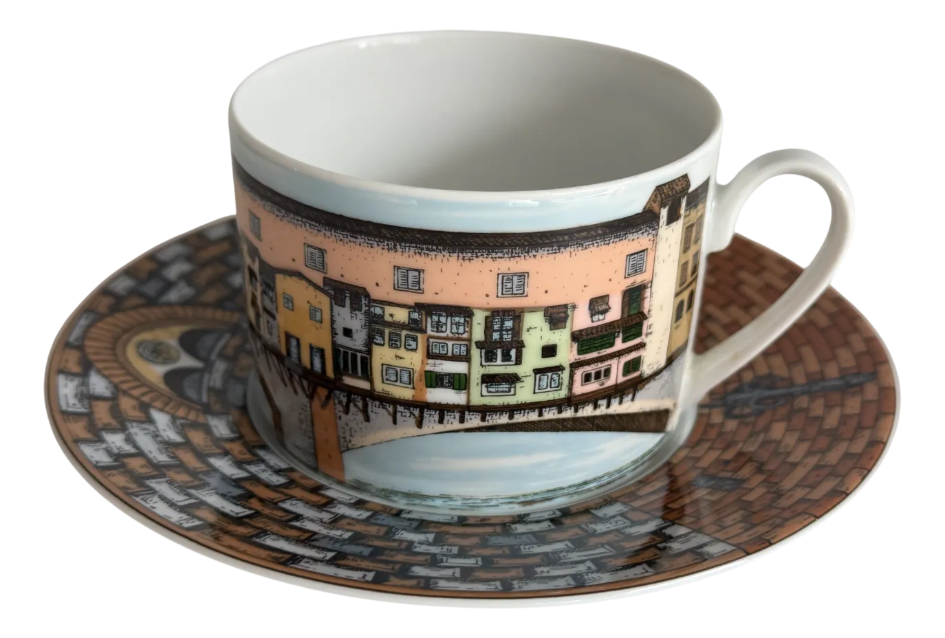 Cita d'Italia Firenze Tea Cup and Saucer by Piero Fornasetti for