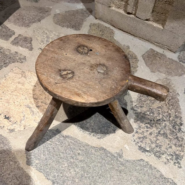 Wood 1900s French Milking Stool Rustic Farmhouse For Sale - Image 7 of 8