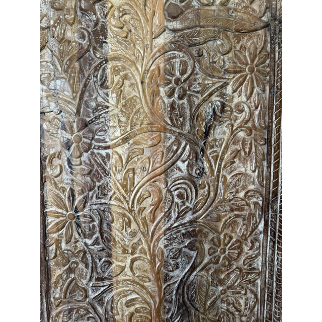 Hand-Carved Tree of Life Wooden Wall Panel – Rustic Whitewashed Vintage Barn Door Art 80 For Sale - Image 4 of 7