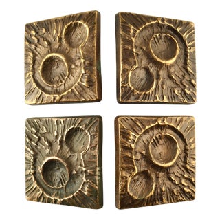 Double Bronze Door Handles, 1970s, Set of 5 For Sale