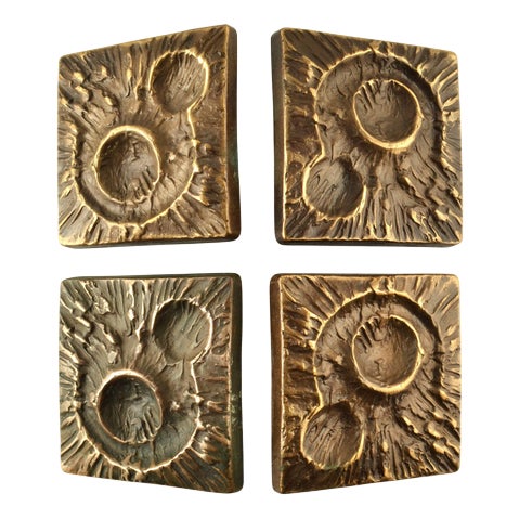Double Bronze Door Handles, 1970s, Set of 5 For Sale