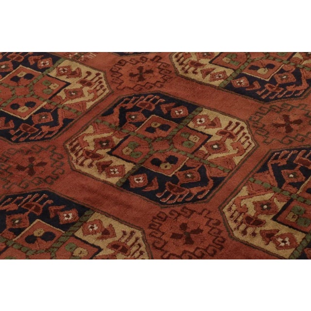 Rug & Kilim Antique Hooked German Tetex Rug in Terracotta With Gul Design - Rug & Kilim For Sale - Image 4 of 11