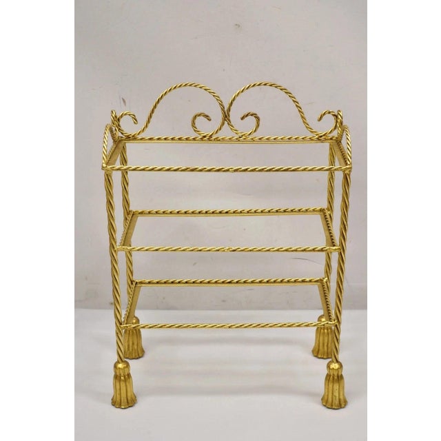 Italian Hollywood Regency Gold Gilt Iron 3 Tier Shelf Small Display Stand (A) For Sale - Image 11 of 12