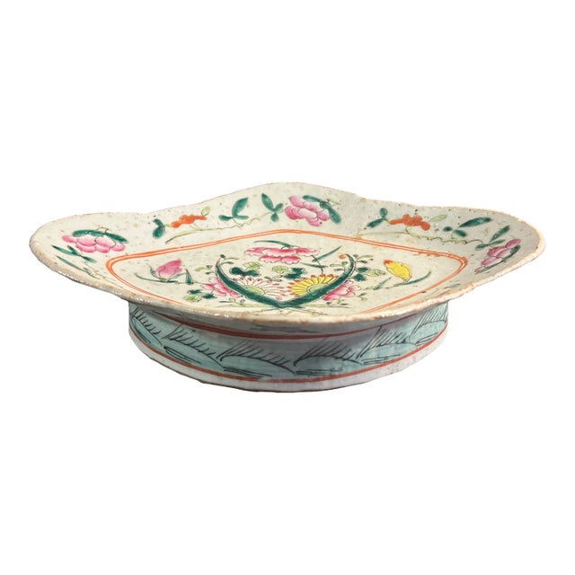 Antique Chinese Export Famille Rose Pedestal Plate For Sale