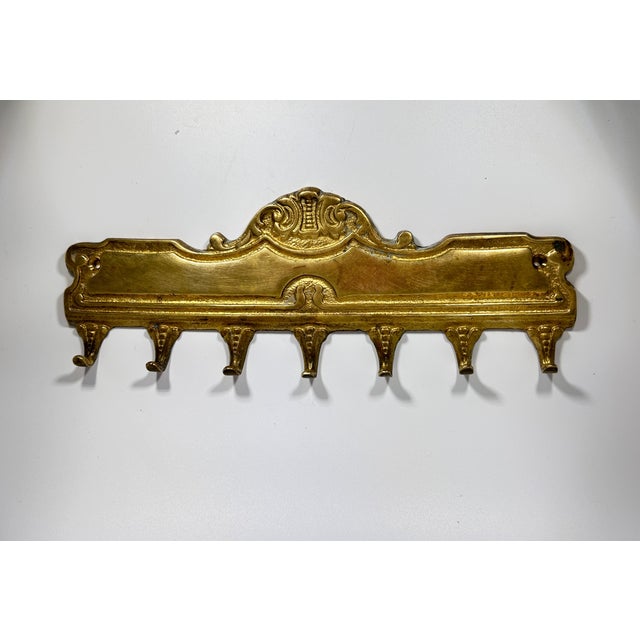Early 20th Century Antique Brass Decorative Wall Plate With Small Hooks From Hungary For Sale - Image 5 of 6