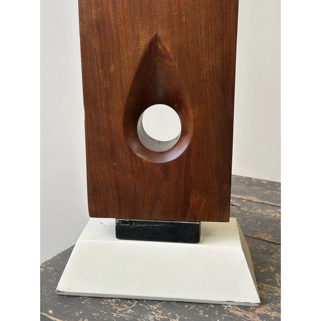 Vintage Large-Scale Kinetic Teak Mask Sculpture Mounted to Painted Wood Tiered Base by Paul Bechtold, Circa Mid 20th Century For Sale - Image 14 of 18