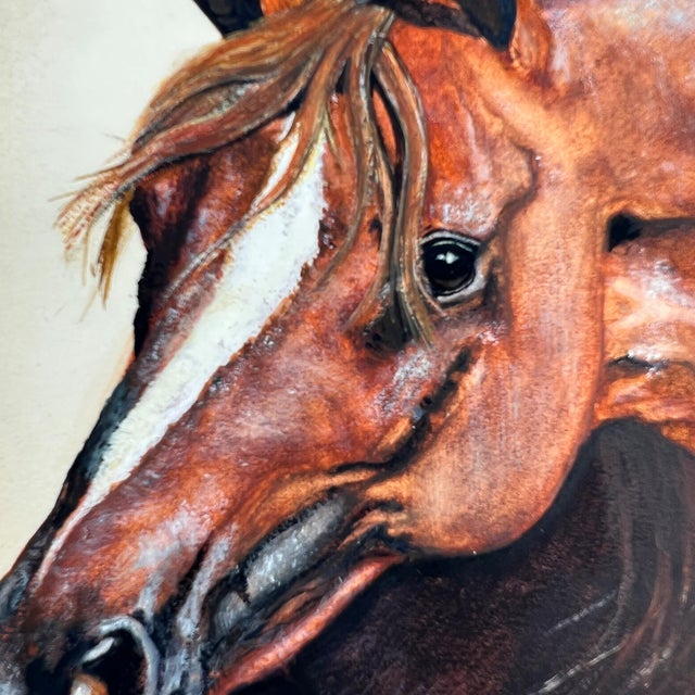 Hand-Painted Equestrian Horse Portrait on Board, Signed B. My, Mid-Century For Sale - Image 4 of 8