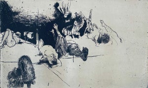 Robert A. Birmelin, Fallen Figures. Standing Dog, American Modernist Abstract Etching