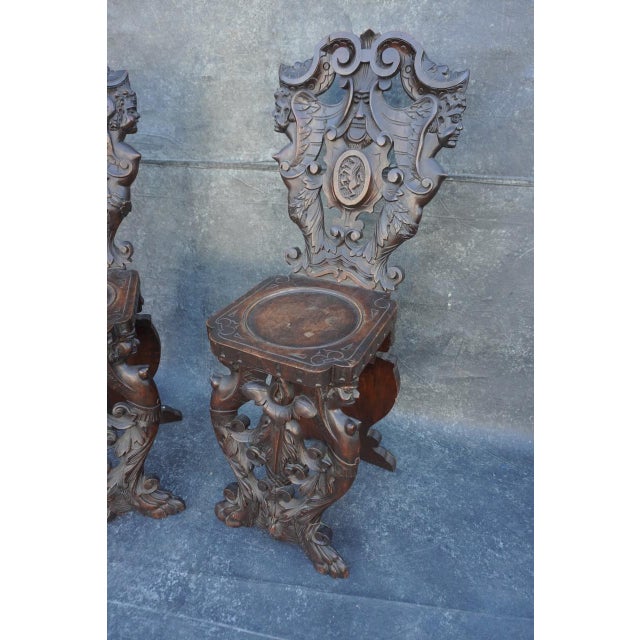Early 20th Century Early 20th Century European Gothic Carved Wood Chairs, Set of Two For Sale - Image 5 of 9