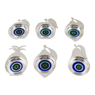 Sterling Silver and Murano Art Glass Barware Coasters Set of 6, Italy circa 1960 For Sale
