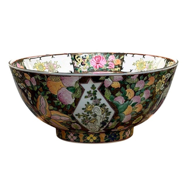 Vintage Chinese Famille Rose Medallion Porcelain Punch Bowl 10" Chinoiserie For Sale - Image 10 of 14