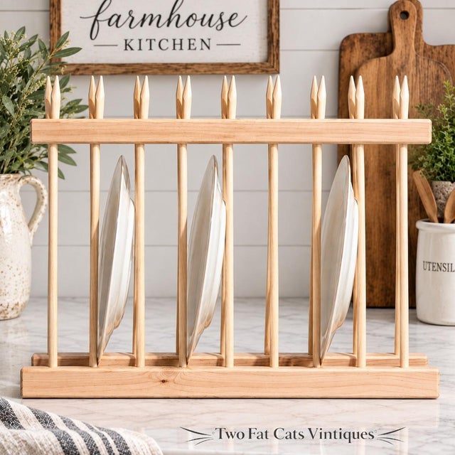 Farmhouse Antique Style European Plate Rack | Hand-Crafted Vintage Reproduction Dish Rack | Holds 10 Dinner Plates Up to 11" | Solid Pine Unfinished For Sale - Image 3 of 6