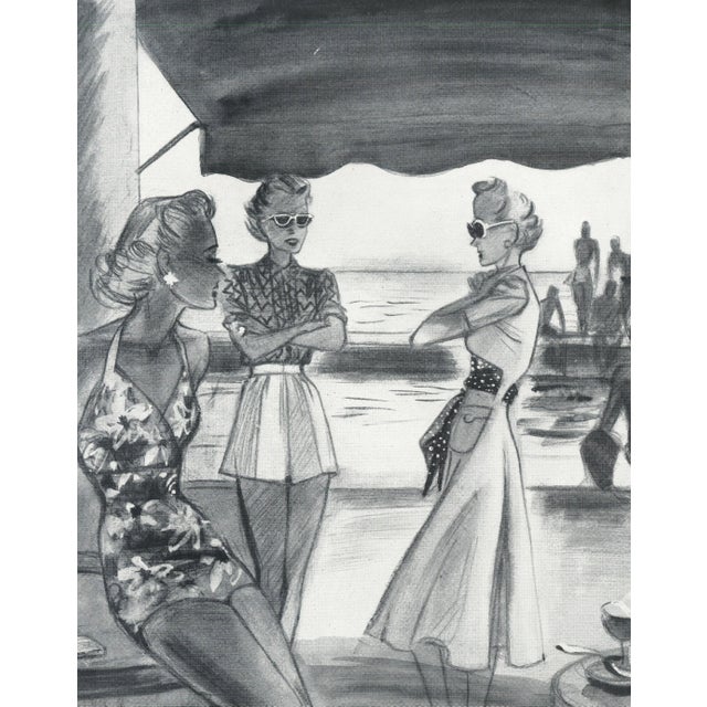 Classic, vintage, 1930's period styling! This is a set of two 1938 vintage Mid-Century French fashion prints. They...