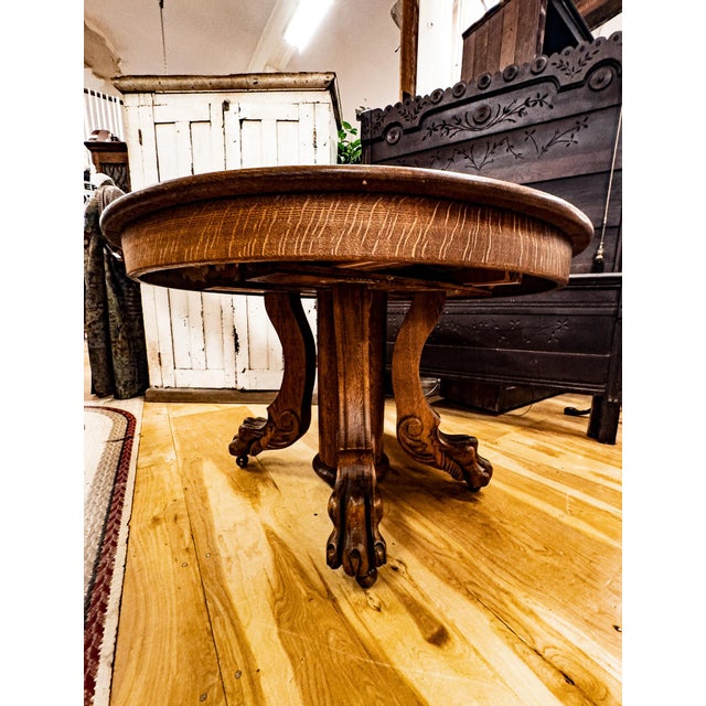 Early 20th Century Solid Oak Clawfoot Dining Table With Four Leaves For Sale - Image 9 of 18