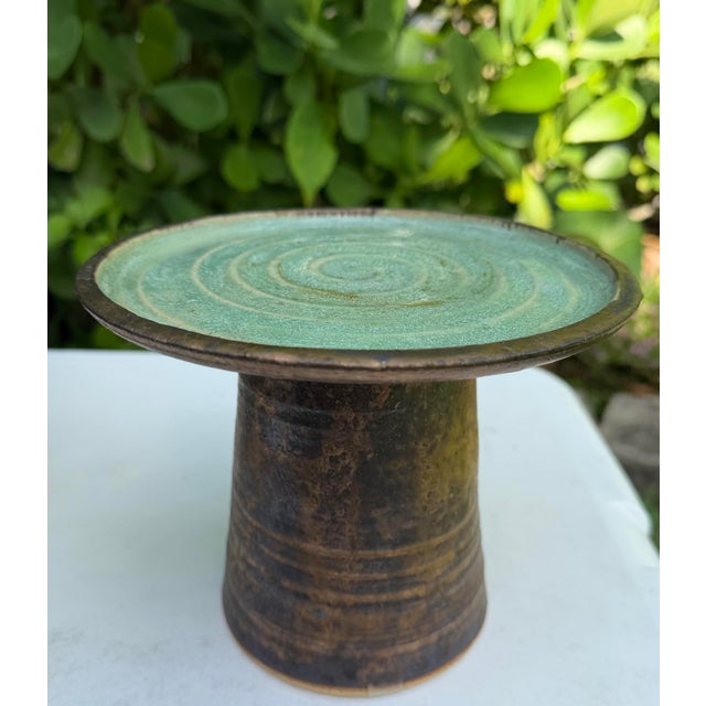 Ceramic Vintage Organic Modern Studio Pottery Pedestal Bowls, Graduated Pair For Sale - Image 7 of 12