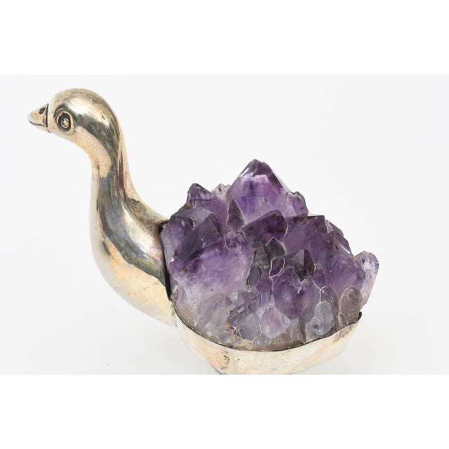 Metal Signed Gerson Silver Plate and Amethyst Duck Sculptures Pair of 90's For Sale - Image 7 of 11