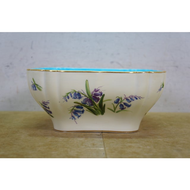 Mintons Art Pottery Studio Antique Minton England Turquoise Floral Bluebell Serving Bowl For Sale - Image 4 of 15