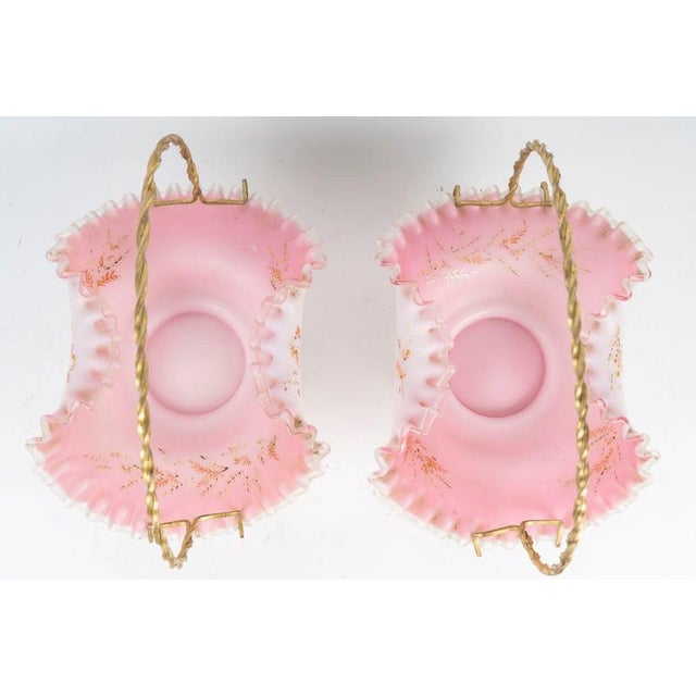 19th Century Napoleon III Opaline and Gilded Brass Baskets, Set of 2 For Sale - Image 3 of 6