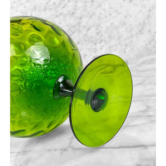 Glass Mid-Century Italian Empoli Green Optic Art Glass Compote Pedestal Bowl For Sale - Image 7 of 8