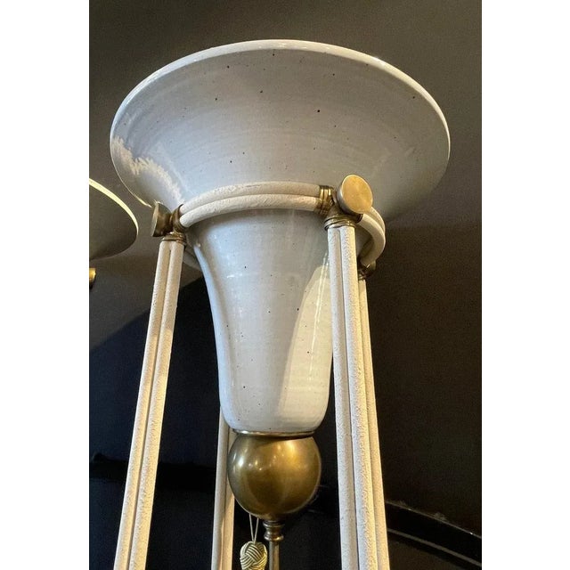 Metal Mid-Century Modern Bronze Floor Torchiere Lamps With Porcelain Globes - a Pair For Sale - Image 7 of 12