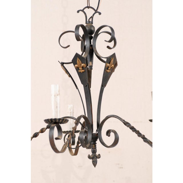 Mid 20th Century Vintage French 5-Light Iron Chandelier For Sale - Image 5 of 6