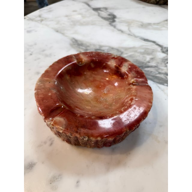 Rustic Vintage Pink Marble Ashtray – Carved Stone With Rustic Textured Edge For Sale - Image 3 of 6