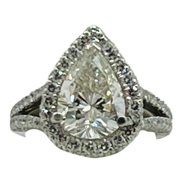 Gia 3.72 Carat Pear Shape Diamond Ring in Platinum, Size 7 For Sale