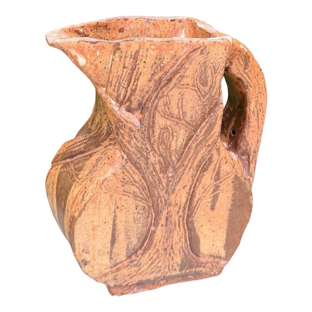 Vintage Signed Sculptural Studio Pottery Pitcher For Sale