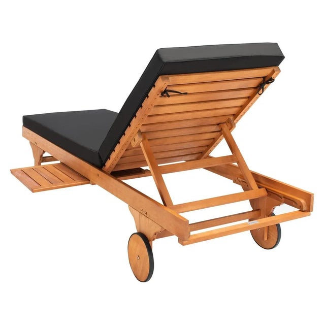 Modern Newport Chaise Lounge Chair with Side Table, Natural/Black Cushion For Sale - Image 3 of 12