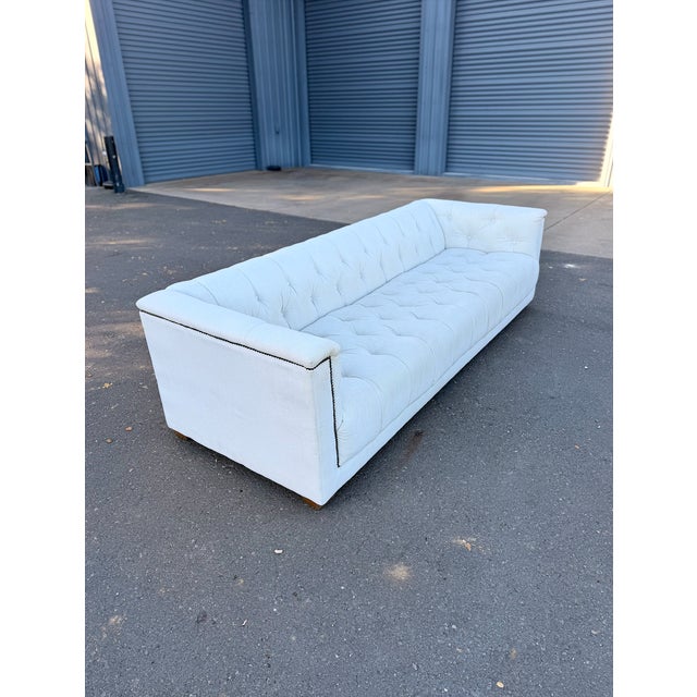 Cream Restoration Hardware Kensington Tufted Sofas - Two (96") – Cream Upholstered – Excellent Condition For Sale - Image 8 of 12