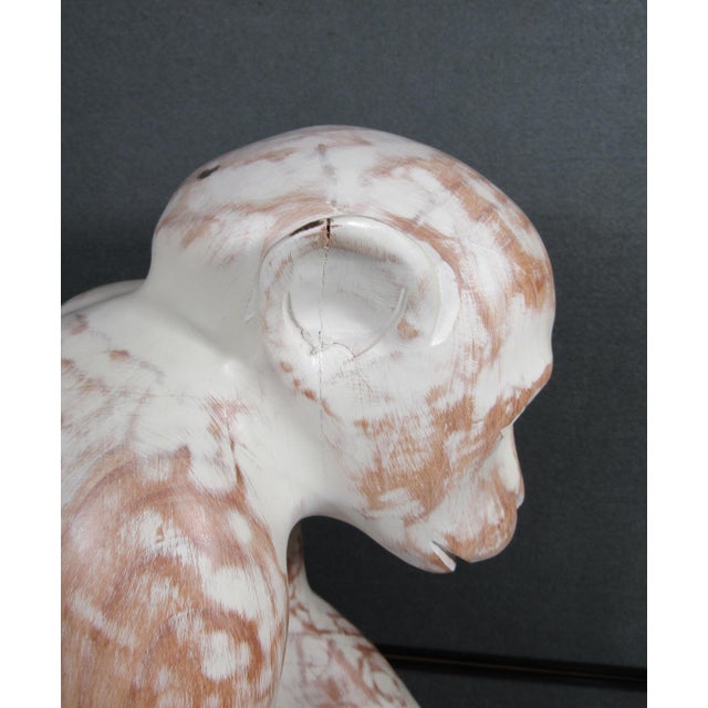 Hollywood Regency Sarreid Ltd. Spanish Carved Wood Sitting Monkey Sculpture Circa 1970s For Sale - Image 3 of 18