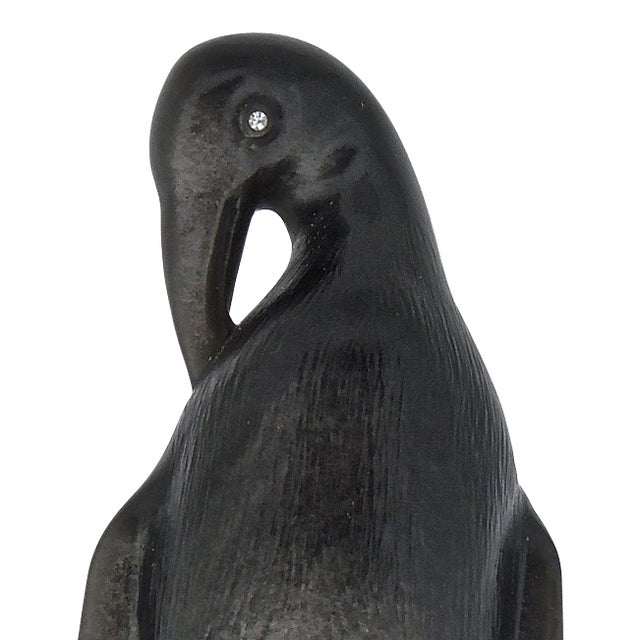 A carved gemstone penguin figurine with diamond eyes. The figure was likely carved at Idar Oberstein or in Imperial Russia...