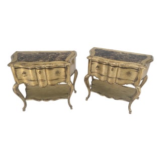 Pair of Fine Cabriole Leg Marble Top One Drawer End Tables Night Stands MINT For Sale
