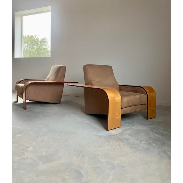 Wood Postmodern Lounge Chairs by Artedi, Maple Wood & Velvet, 1980s For Sale - Image 7 of 16